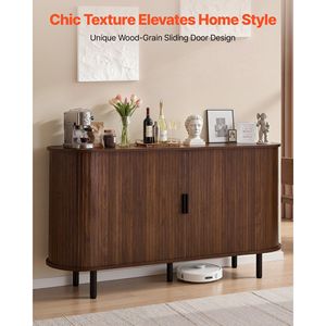 Mid Century Fluted Coffee Bar Cabinet 2-Door <b>Sideboard</b> Buffet Station with Sliding Doors for Home Office - Product Image 2