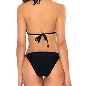 Women's Black Bikini Set <b>Crossed</b> Halter <b>Top</b> Tie Side Bottoms Spandex/Nylon Stretch Floral Regular Fit Econex Sports Quick Dry - Product Image 6
