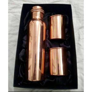 Polish 100% Copper Bottle With Glass Sets Customizable Gift Box Packed Copper Water Bottle Set Wholesaler Price - Product Image 1