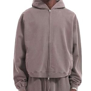 เสื้อมีฮู้ดซิปโอเวอร์ไซส์วินเทจใส่ได้ทั้งชายและหญิง500 GSM ผ้าฝ้ายเทอร์รี่ย้อมสีธรรมดาคอลเลกชันของผู้ผลิต2026ฤดูหนาว - Product Image 2