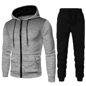 Survêtement à capuche pour homme, blanc et noir à pois, manches longues, fermeture éclair, poches latérales, coupe classique, vêtements de sport décontractés pour l'automne - Product Image 3
