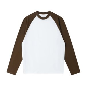 100% Cotton Custom Men Boxy T Shirt Long Sleeve V Neck Street Wear Layered Contrast Sleeve Customized printing 3D Embroidery - Product Image 5