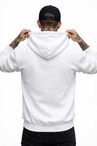Men's <b>White</b> Hooded Pullover <b>Sweatshirt</b> 100% Cotton French Terry Regular Sleeve Solid Color Autumn Wear - Product Image 3