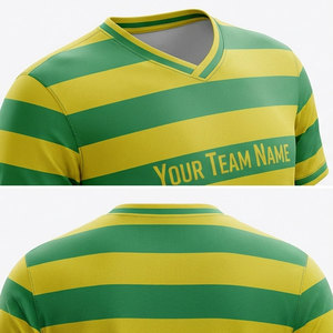 Custom Sublimated <b>Soccer</b> Jersey Set Men's Green Yellow Striped V-Neck Short Sleeve Moisture Wicking Uniforms Adult Size - Product Image 4