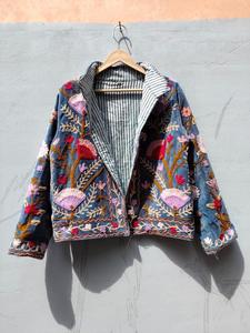 Chaqueta Vaquera Bordada a Mano con Flores, Cuello Chal, Manga Larga, Estilo Prairie Chic para Mujer, Primavera, Corte Corto, Regalo para Ella - Product Image 1