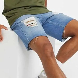 2026 Summer Streetwear High Quality Distressed Denim Embroidery <b>Patch</b> Denim Baggy <b>Shorts</b> <b>Men</b> Custom Embroidered Logo <b>Shorts</b> - Product Image 5