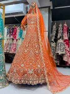 Women Premium Chiffon Embroidered Sequin Glitter Lehenga Choli Traditional Indian Pakistani <b>Wedding</b> Party Dress - Product Image 3