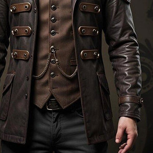 Handmade Brown Leather Steampunk <b>Jacket</b> for Men <b>Gothic</b> Style Victorian Style Custom Fit Leather <b>Jackets</b> for Men - Product Image 3