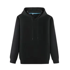 Sudadera con capucha para hombre, de tejido de algodón, con bolsillos canguro, color liso