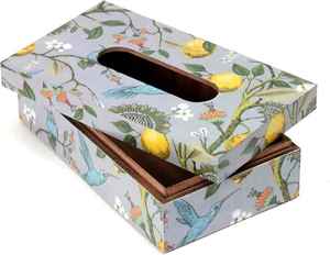 Boîte à mouchoirs à imprimé floral avec motif d'oiseaux et de citrons, organiseur de papier pour la maison - Product Image 1