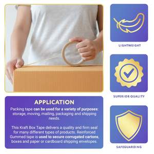 Paquete de 10 cintas blancas activadas con agua reforzada 3 \ "X 450 '\ Cinta de cartón gomada Cinta de caja Kraft Adhesión permanente para embalaje - Product Image 4