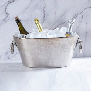 Premium Mirror Polish Stainless Steel <b>Ice</b> Bucket Pedestal Base Ring Handles Luxury Party Champagne Wine Double Wall Beverage Tub - Product Image 6
