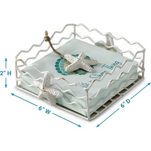 Porta Servilletas y Porta Pañuelos Metálico Cuadrado Blanco con Decoración de Estrella de Mar, Diseño Zen Asiático, Hecho a Mano, Impermeable - Product Image 1