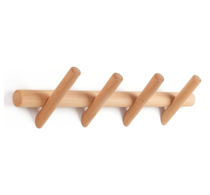 <b>Wall</b>-Mounted Wood Coat Hook Hanger J Shape 4 PCS Modern Customized Wood Coat Hanger Rack Railing - Product Image 4