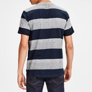 T-shirt décontracté d'été pour homme en coton à rayures horizontales gris marine foncé, col rond, manches courtes, personnalisable avec logo OEM ODM, vente en gros - Product Image 2