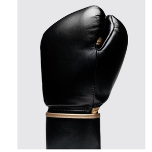 Gants de boxe en cuir noir à doigts entiers avec fermeture à lacets au poignet pour adultes – Équipement d'entraînement - Product Image 1
