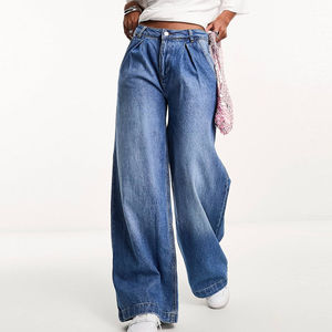 Jean en denim plissé ample et respirant pour femme, nouveau design, prix de gros, taille ajustable, doux, grande taille, avec dentelle - Product Image 1