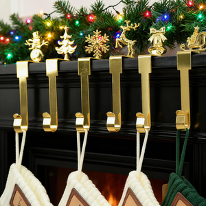 Vintage Style Solid Brass Angel And Reindeer Christmas <b>Stocking</b> <b>Holders</b> For Mantle Shelf Metal Christmas Decoration Hangers - Product Image 5