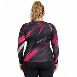 Camiseta deportiva de compresión estampada de talla grande para mujer, manga larga, protección UV, para gimnasio, capa base, top deportivo para mujer - Product Image 3