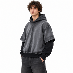 Sudadera con Capucha de Doble Capa para Hombre, Estilo Vintage Lavado, Oversize, Streetwear, con Logotipo Personalizado, Marca Privada, Fabricante Mayorista - Product Image 4