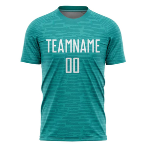 Maillot de football personnalisable bleu sarcelle, col rond, manches courtes, en polyester anti-humidité, unisexe, pour adulte, impression par sublimation - Product Image 2