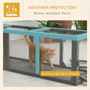 Recinto Estensibile in Legno per Animali Domestici da Esterno da 150 cm con 3 Porte, per Gatti e Cuccioli, con Ruote per Esercizio, Grigio, Tunnel per Gatti da Esterno - Product Image 5
