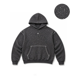 Sweat-shirts personnalisables pour hommes, de haute qualité, entièrement ornés de strass, streetwear délavé, 400 GSM, pull-over OEM, 100% coton épais - Product Image 2