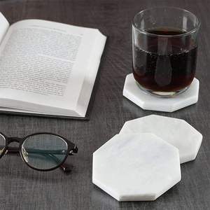 Juego de posavasos minimalistas de mármol blanco para decoración del hogar contemporáneo con base protectora de fieltro y caja de regalo - Product Image 3
