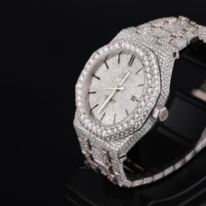 นาฬิกาข้อมือหรูหราประดับเพชรโมอิสซาไนต์แบบอัตโนมัติ ตัวเรือนสแตนเลสสตีล หน้าปัดแบบแท่ง สไตล์ฮิปฮอป บลิงๆ สำหรับผู้ชาย ใช้ได้ทุกวัน สีขาว - Product Image 3
