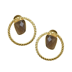 Pendientes de latón chapados en oro con piedra natural y engaste geométrico, joyería vintage de moda para mujer - Regalo - Product Image 5
