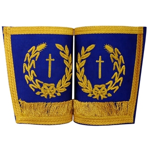 Guantes Tyler Craft Grand Rank con tela azul real y bordado de hilo dorado para ceremonias masónicas formales - Product Image 1
