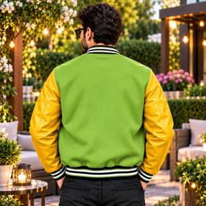 Blouson universitaire pour homme en laine et cuir, coupe-vent, respirant, à capuche, avec col montant enduit, style universitaire - Product Image 4