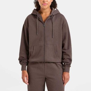 Sudaderas con capucha de cierre completo al por mayor con logo personalizado para mujer, de hombro caído, 100% algodón polar, ajuste regular, transpirables - Product Image 1