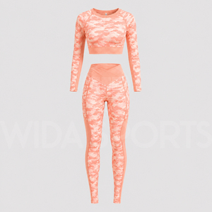 <b>Women</b> Gym Fitness Yoga Set Long Sleeve Crop <b>Top</b> High Waist Elastic Waist Leggings Breathable Four-Way Stretch <b>Compression</b> - Product Image 3