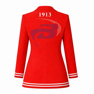 Delta |   Sigma |   Chaqueta Blazer Roja con Peplum Bordado de la Hermandad Theta, Estilo Varsity Elegante para Negocios - Product Image 2