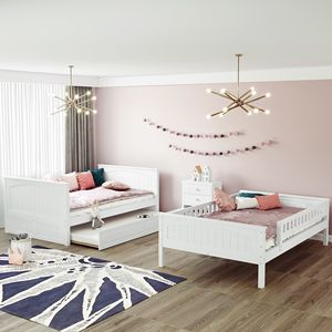 Letto a castello matrimoniale in legno di pino con letto estraibile singolo e sponde di protezione, bianco - Letti per bambini (Vecchio SKU LP000044AAK) - Product Image 3