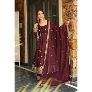 Vestido Anarkali de trabajo de secuencia bordada de diseñador con parte inferior y ropa india y pakistaní Dupatta - Product Image 3