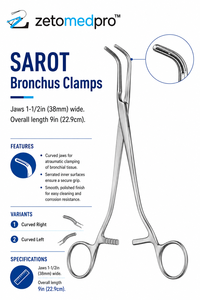 Pinzas bronquiales SAROT con mordazas curvadas a la derecha o a la izquierda, 38 mm de ancho, 9 pulgadas (22,9 cm) de largo, ZETOMEDPRO - Product Image 3