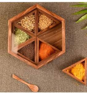 Boîte à épices indienne traditionnelle en bois, de l'exportateur indien, boîtes personnalisables, usage polyvalent, boîte à épices indienne la plus vendue avec couvercle - Product Image 6