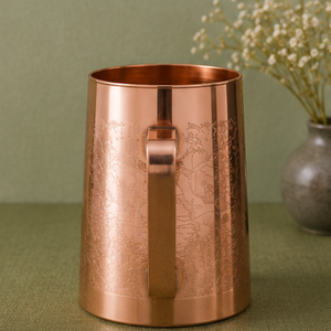 Carafe à eau en cuivre avec motif paysager gravé, design vintage, poignée, vaisselle de luxe écologique pour la maison - Product Image 1