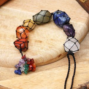 Ornement suspendu pour voiture en pierres précieuses 7 chakras naturelles, pendentif en cristal fait main, pierre polie irrégulière, décoration miroir Feng Shui - Product Image 4