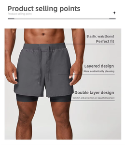 Shorts de course 2 en 1 pour homme, séchage rapide, décontractés, pour entraînement, gym, extérieur, pickleball, padel, tennis, avec poches zippées - Product Image 4