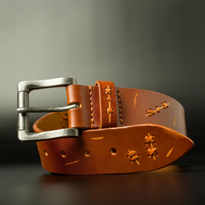<b>Tooled</b> Western Floral <b>Engraved</b> Leather Belt 100% Genuine Full Grain Cowhide with Snaps 1-1/2" WIDE Leather Snap-On Belt - Product Image 3