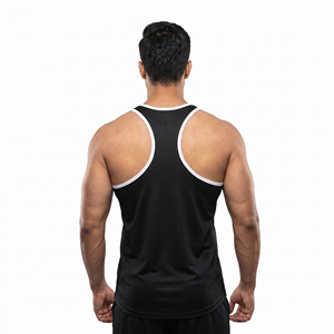 <b>Mens</b> Black Racerback Tank Top <b>White</b> Contrast Piping Gym <b>Vest</b> Custom Logo Breathable Bodybuilding Muscle Shirt Athletic Wholesale - Product Image 2