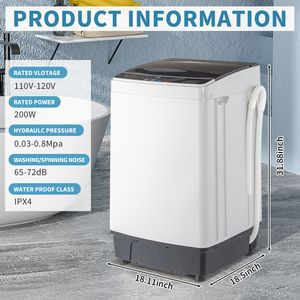 Lavatrice Portatile Compatta a Carica dall'Alto 7kg Completamente Automatica con Pompa di Scarico e Centrifuga 10 Programmi 8 Capacità - Codice 77659644 - Product Image 3
