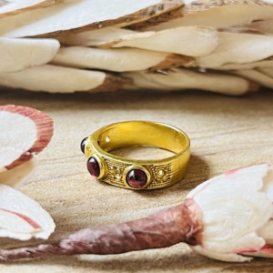 Top Choice <b>Garnet</b> <b>Rings</b> Tribal Brass Bands For Women 18k Gold Plated Boho Textured Eternity Jewelry For Wholesale/OEM/ODM - Product Image 5