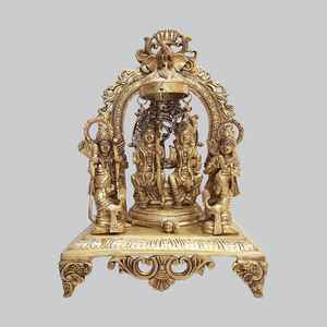 Statue de Ram Darbar en laiton antique avec arche et cloche, ensemble d'idoles traditionnelles de Ram, Laxman, Sita et Hanuman pour le temple domestique et le Vastu - Product Image 4