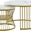 Luxury Modern Marble-Finish Nesting Coffee <b>Table</b> Set with Gold Metal Frame and Combination Design - Product Image 6