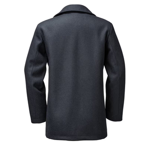 OEM Service Long Pea Coat Black Color Wool Fabric <b>Double</b> <b>Breasted</b> Lightweight Office Work Formal Pea Coat With Side Pocket - Product Image 2