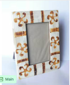 Cadre photo de luxe en os incrusté, motif tourbillon peint à la main, crème et ambre, pour décoration de table moderne - Product Image 3